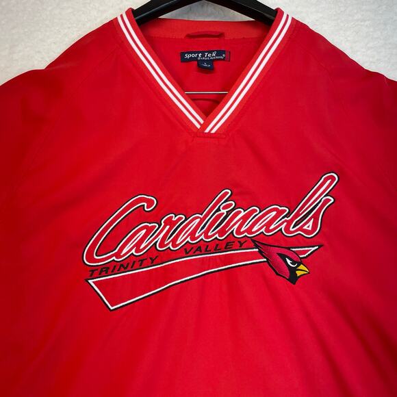 SportTek Trinity Valley college Cardinals Windshirt Pullover Red V-Neck Lined - Picture 1 of 11